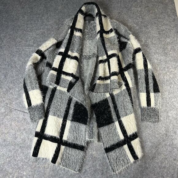 Anthropologie Sunday in Brooklyn Window Pane Plaid Fuzzy Cardigan Sweater Large - Picture 1 of 7